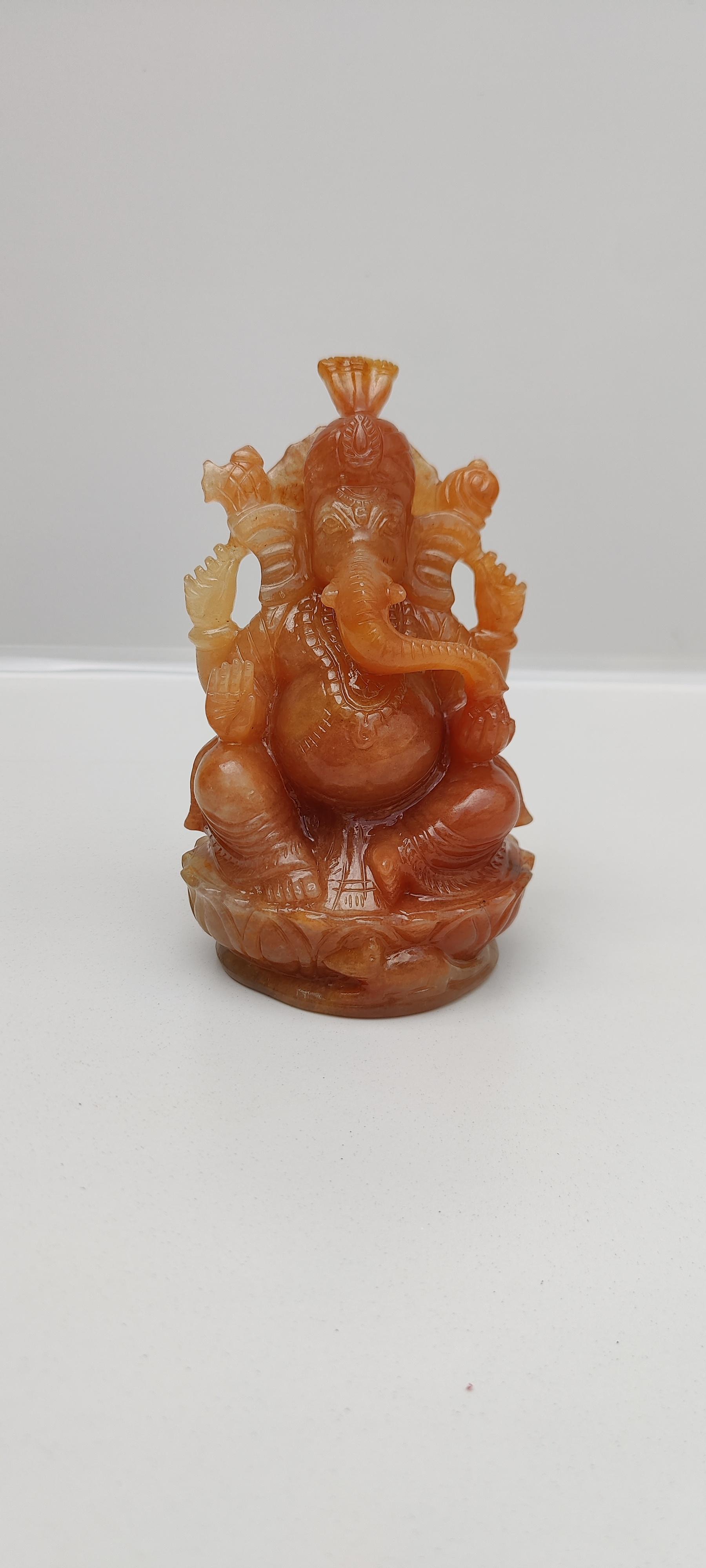 Handmade ganesha statue, handcarved Orange Quarts stone ganesha, Orange Quarts semi precious stone ganesha idol, semi precious stone ganesha