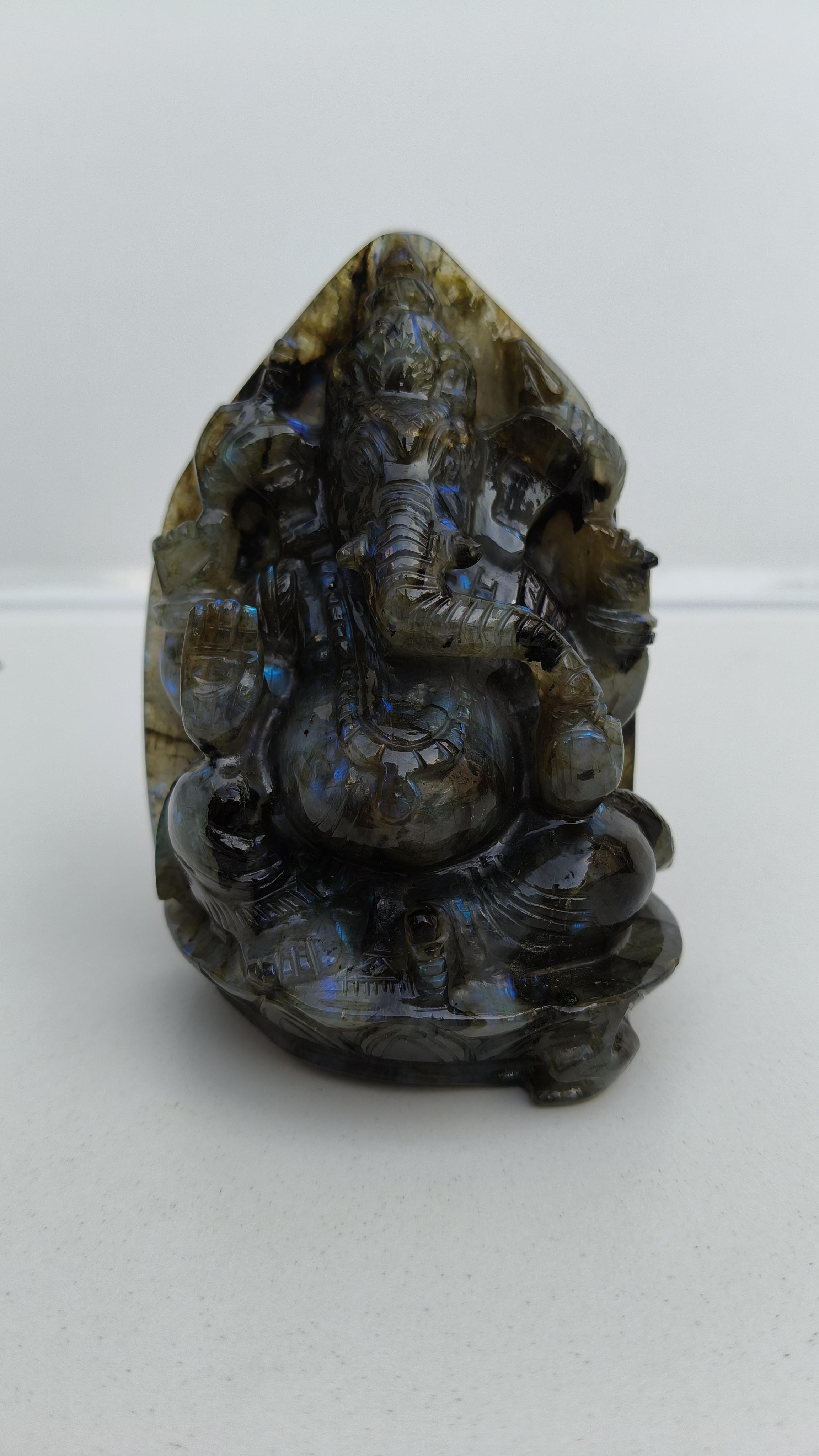 LABRADORITE GANESHA, CRYSTAL GANESHA,ELEPHANT DEITY, GANESHA STATUE, GANESHA CARVING, HANDCRAVED GANESHA, CARVING GANESHA ,ELEPHANT GOD