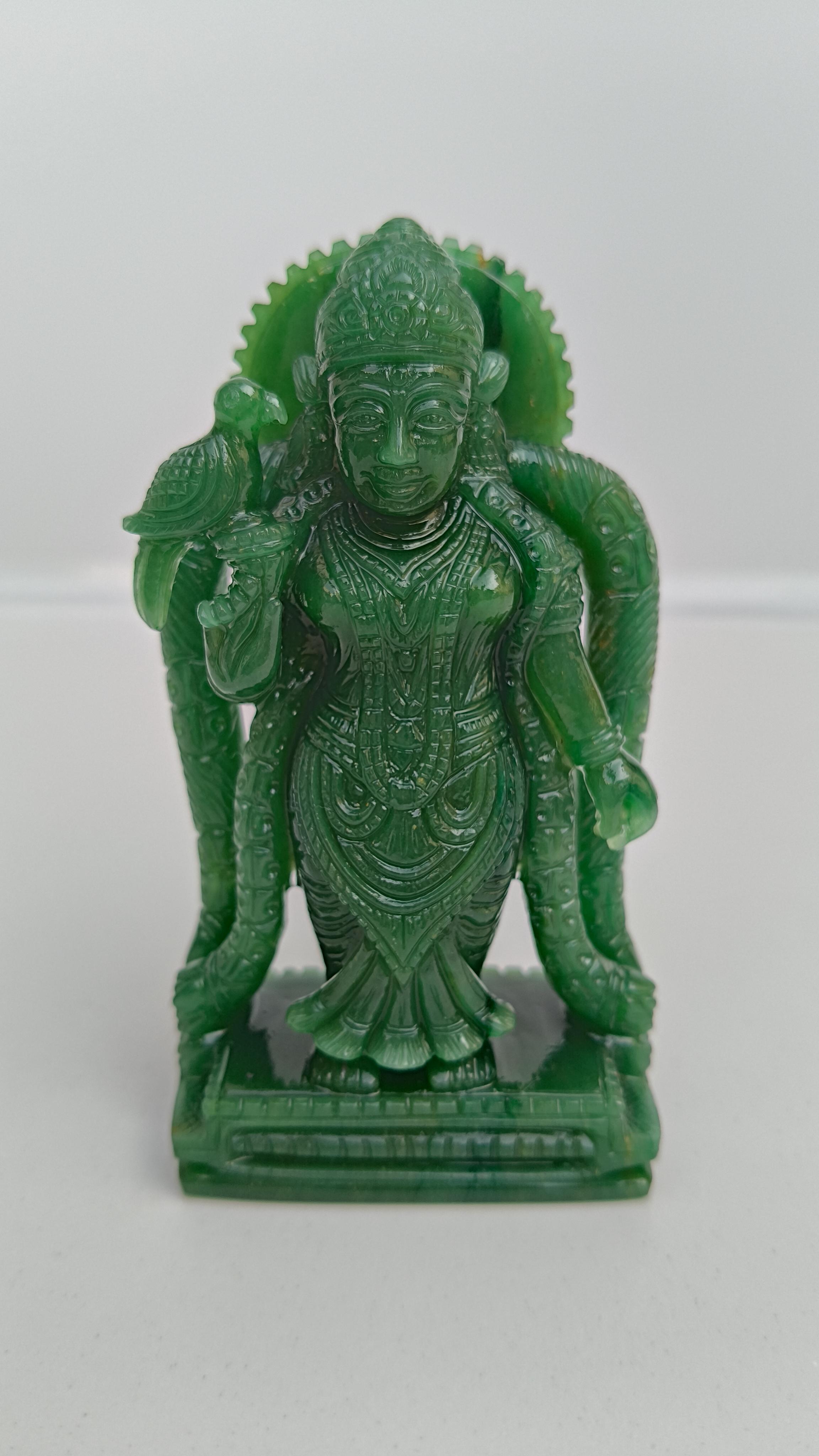 MINAKSHI DEVI, MINAKSHI DEVI IN GEM STONE, COLUBAIN JADE MINAKSHI DEVI, COLUMBAIN JADE,  MINAKSHI DEVI NATURAL STONE, MINAKSHI DEVI CRYSTAL STONE, SOUTH STATUE,